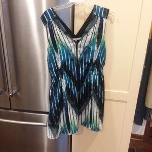Rachel Roy Small Zip Blue Green White Dress EUC